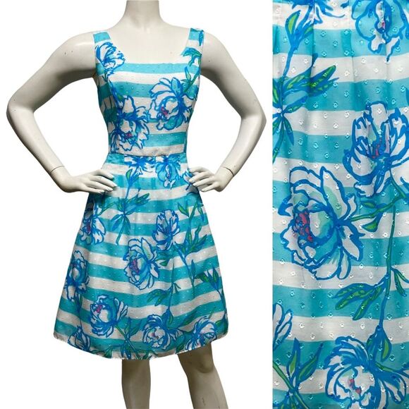 LILLY PULITZER Posey Blue Fit & Flare Dress 8 $228 - Picture 5 of 16